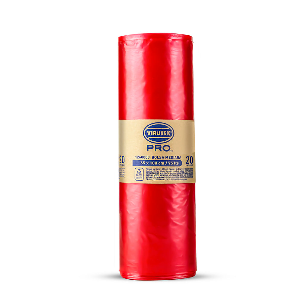 Bolsa para basura roja 75L 65x100 cm rollo x 20 unidades Virutex