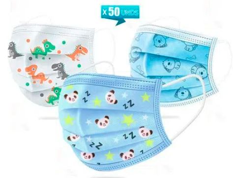 Mascarilla 3 pliegues niños unisex 50 unidades
