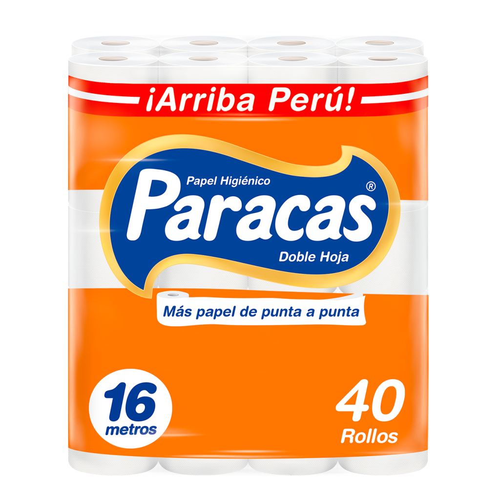 Papel higiénico blanco doble hoja gofrado naranja 16 mt x 40 rollos Paracas