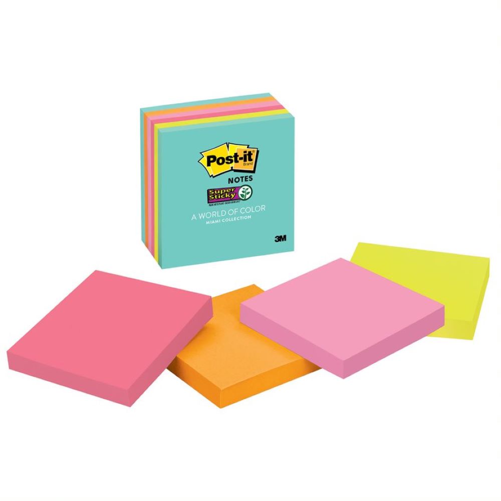 Post-it notas súper adhesivas 654 colección miami 7.6 cm x 7.6 cm