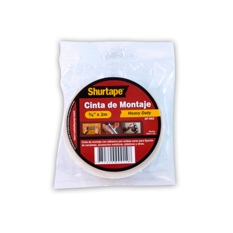 Cinta de montaje blanco 3/4" x 2 mts shurtape