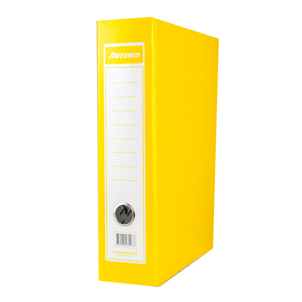 Archivador palanca cartón plastificado lomo ancho oficio amarillo Artesco