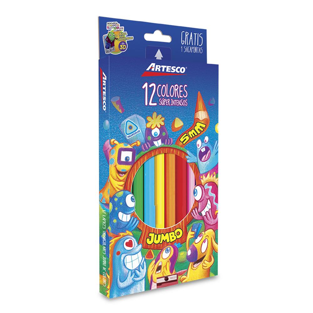 Colores triangulares jumbo + 1 tajador x 12 unidades Artesco