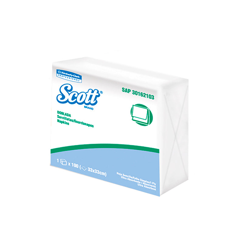 Servilleta hoja simple doblada en 4 x100 und Scott
