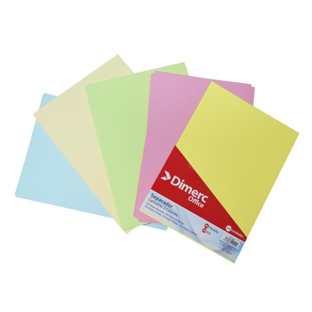 Separador cartulina A4 150gr x 100 unidades 5 colores pastel Dimerc