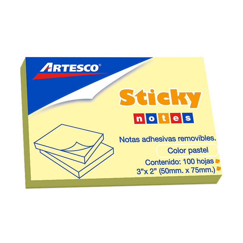 Notas adhesivas 3x2 100 hojas amarillo artesco