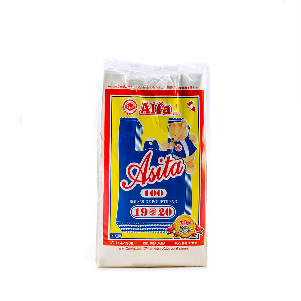 Bolsas blancas de polietileno con asa 19 x 20 paquetes x 100 unidades s/m